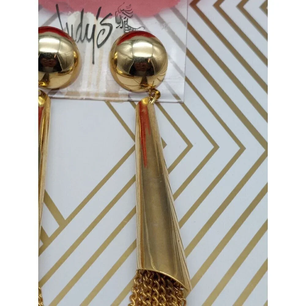 Brand New Tassel Chain Earrings Gold Tone Judy's Super Long Dangle Statement 5